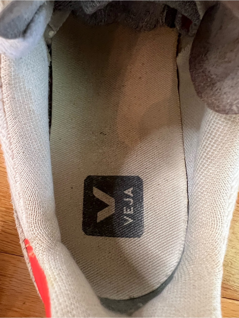 VEJA V-10 Mesh/Suede Low-Top Sneakers in White/Petal Pink/Fuo Orange - Picture 7 of 9